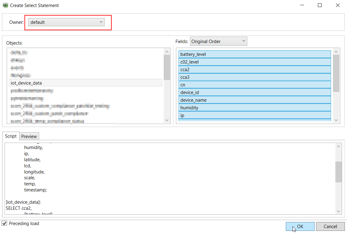 qlik-odbc-createselect
